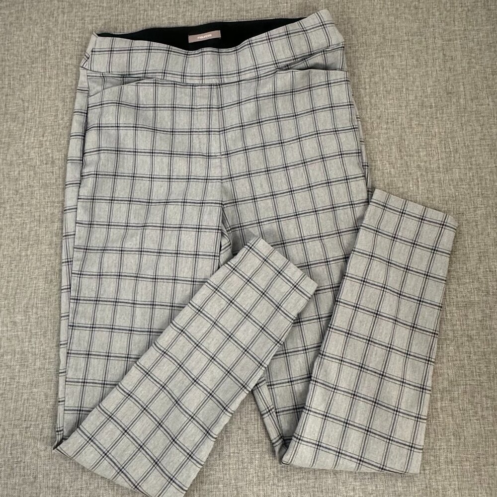 Maurices Plaid Pullover Pants Elastic Waist Gray Black 5 Reg Dressy Work Preppy